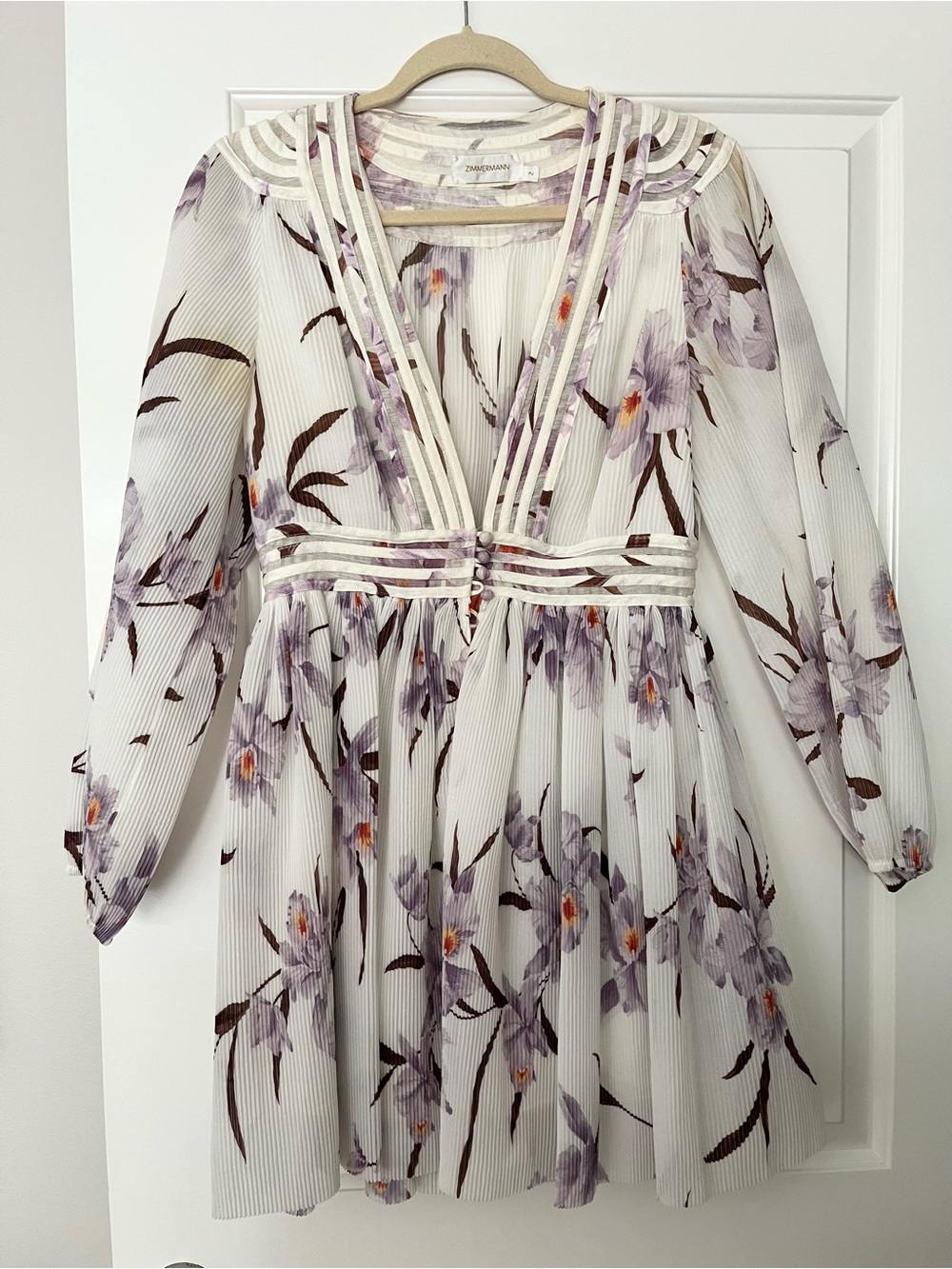 Authentic Zimmermann Corsage Plisse Pleated Floral Orchid Purple White Dress Sz2